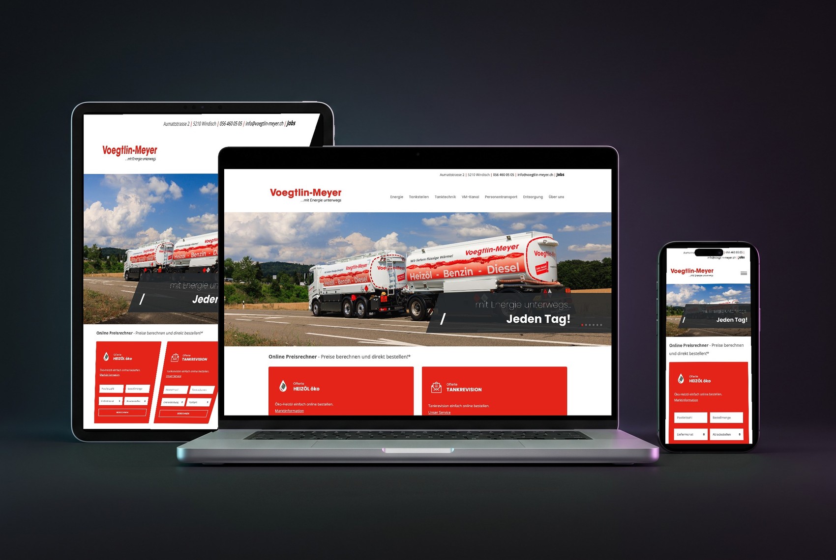 Website von Voegtlin-Meyer auf Laptop, Tablet und Smartphone